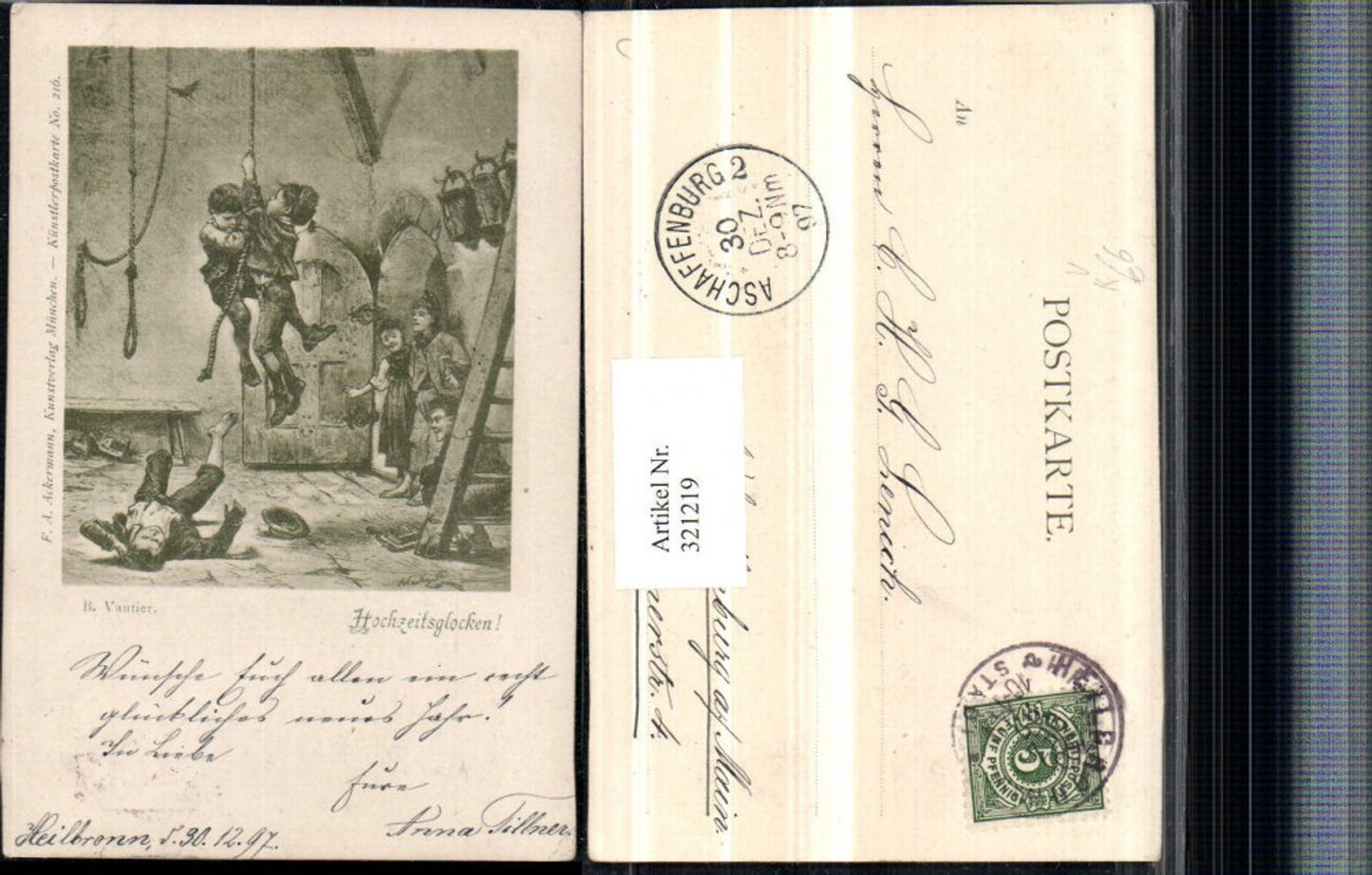 321219,F. A. Ackermann 216 Künstler B. Vautier Hochzeitsglocken Kinder Schnur