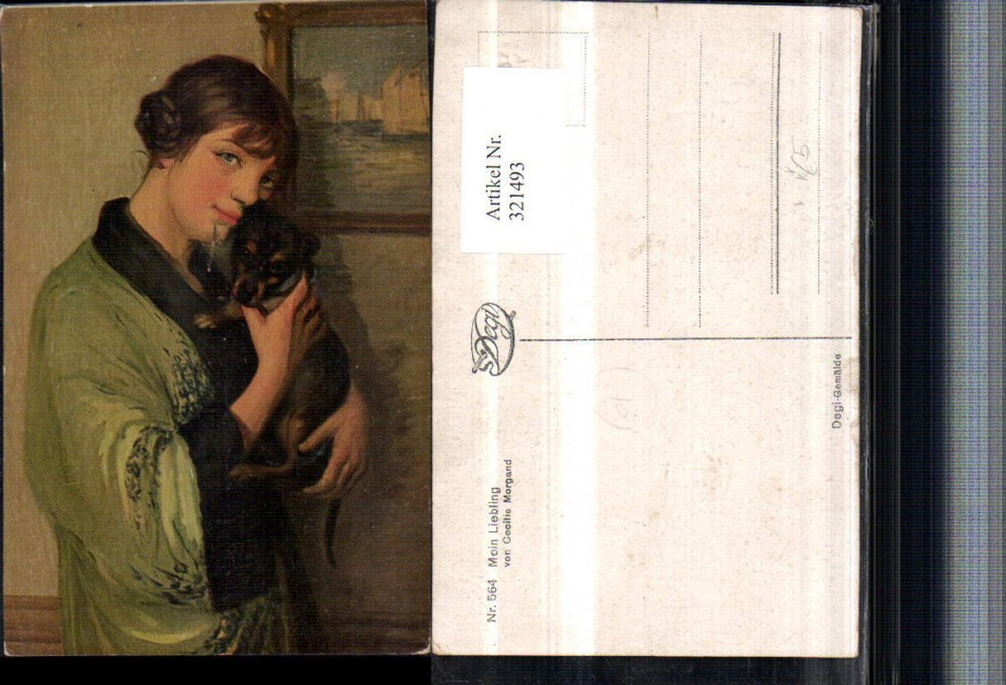 321493,Degi AK 564 Künstler Cecilie Morgand Mein Liebling Frau m. Hund Dackel