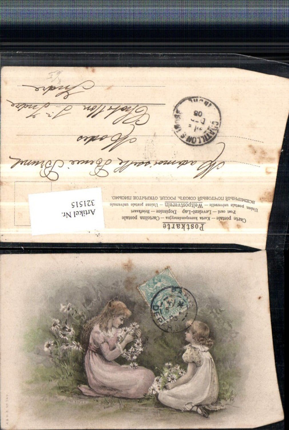 321515,Künstler AK Mädchen Blumen Blumenkranz Margeriten