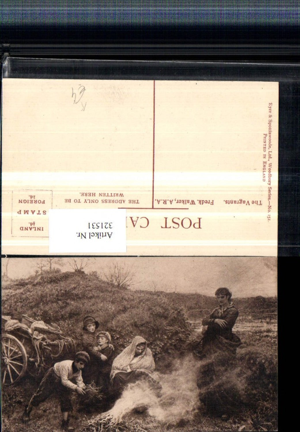 321531,Künstler AK Familie Lagerfeuer Feuer Zweige Leiterwagen