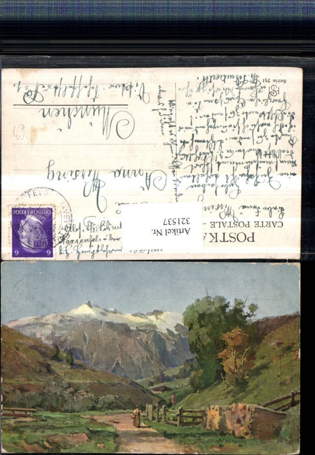 321537,Künstler AK Landschaft Wegpartie Bergkulisse
