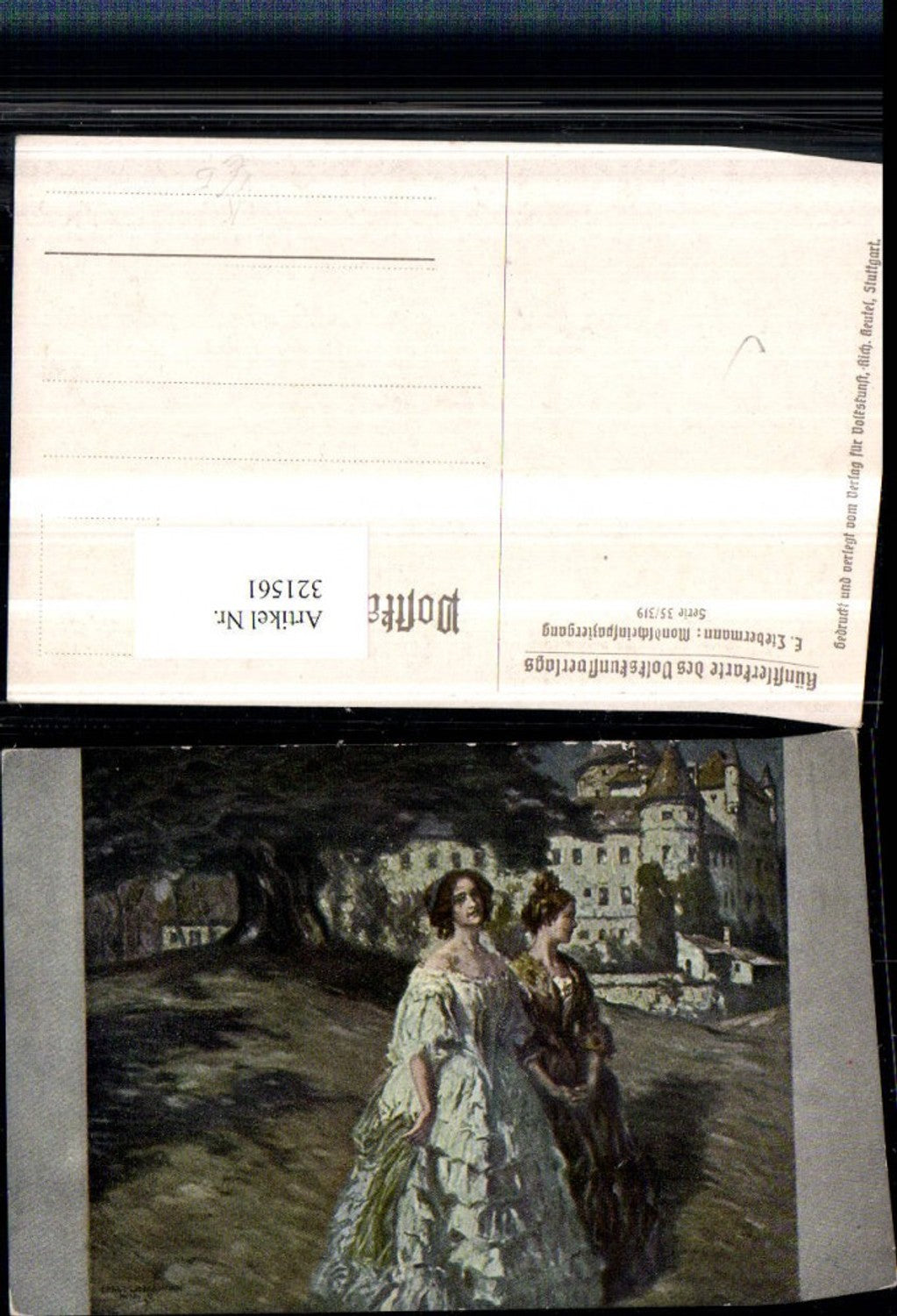 321561,Künstler AK E. Liebermann Mondscheinspaziergang Schloss pub Verlag f. Volkskunst 35/319