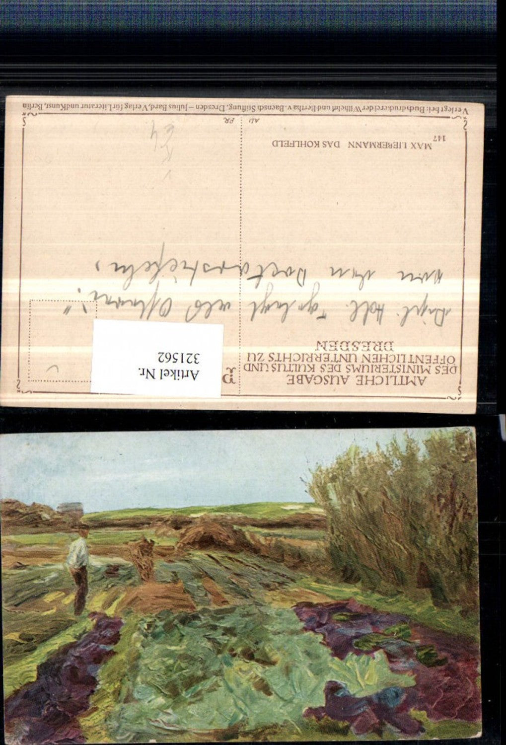 321562,Künstler AK Max Liebermann Das Kohlfeld Feld Landschaft