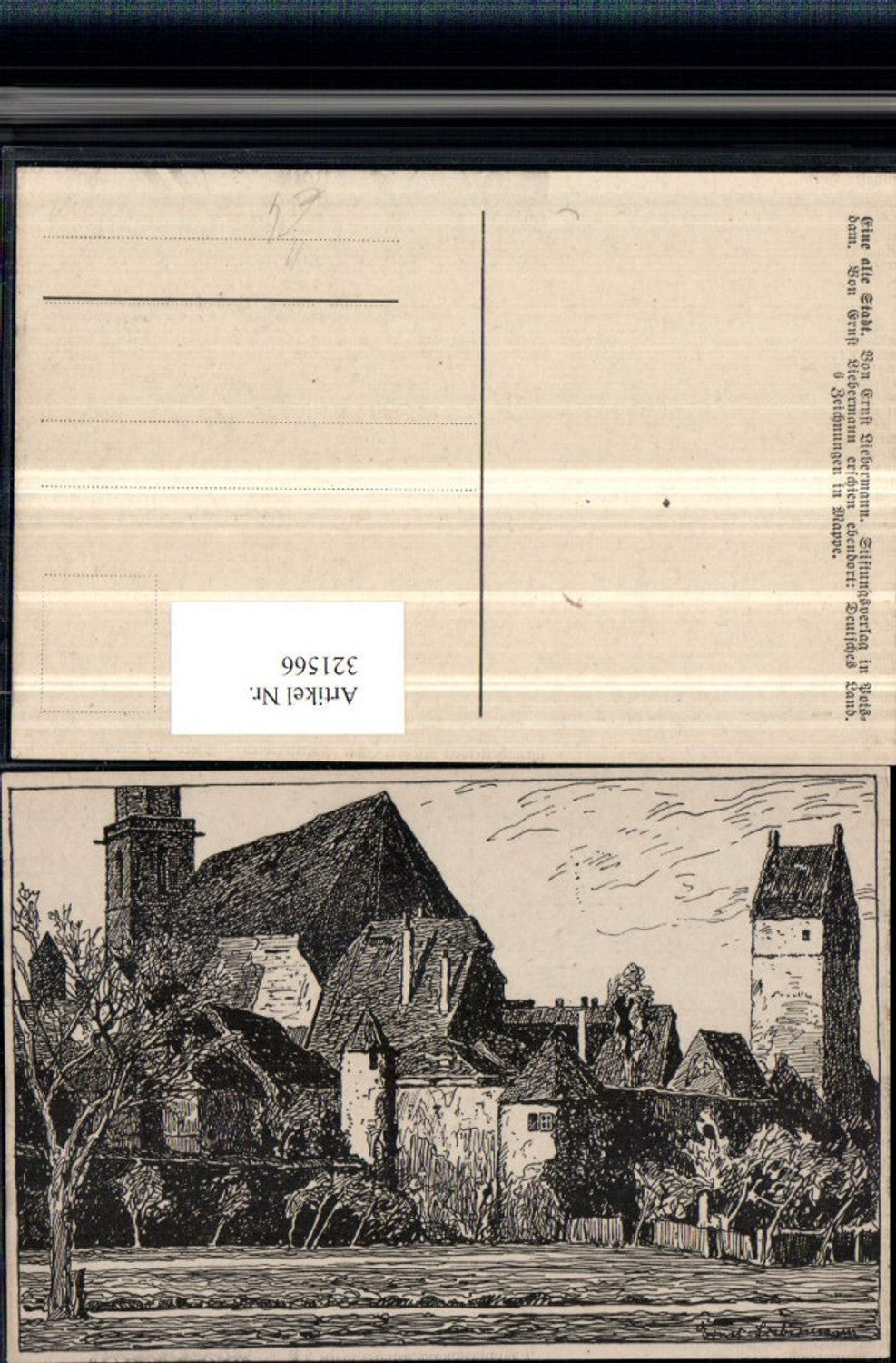 321566,Künstler AK Ernst Liebermann Eine alte Stadt Teilansicht Kirche Turm