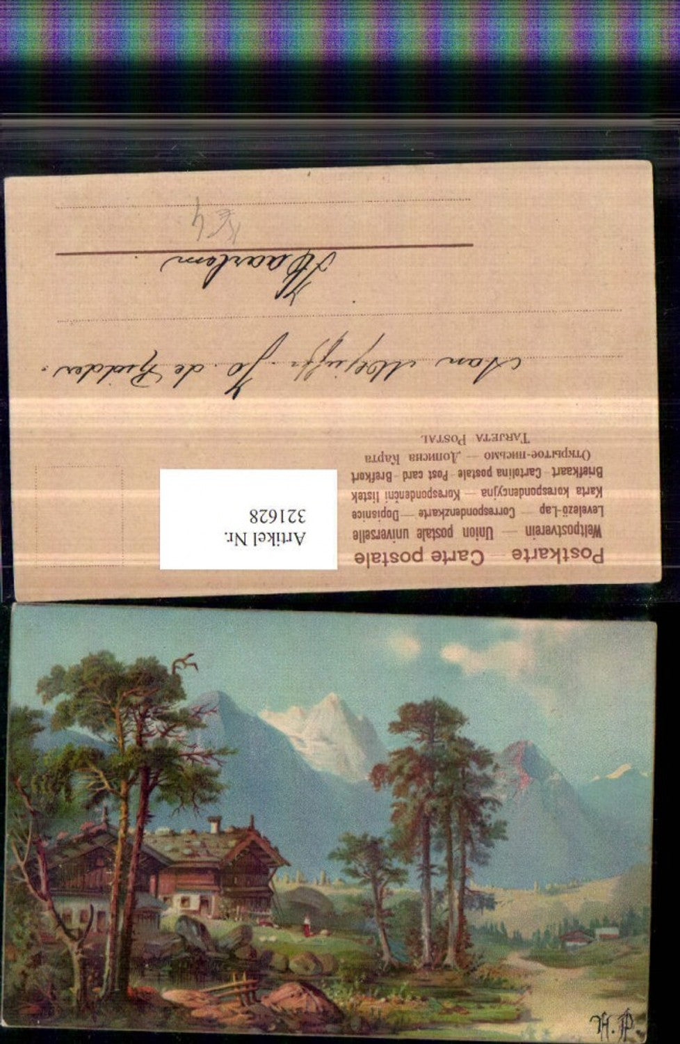 321628,Künstler AK Landschaft Bauernhaus Bergkulisse