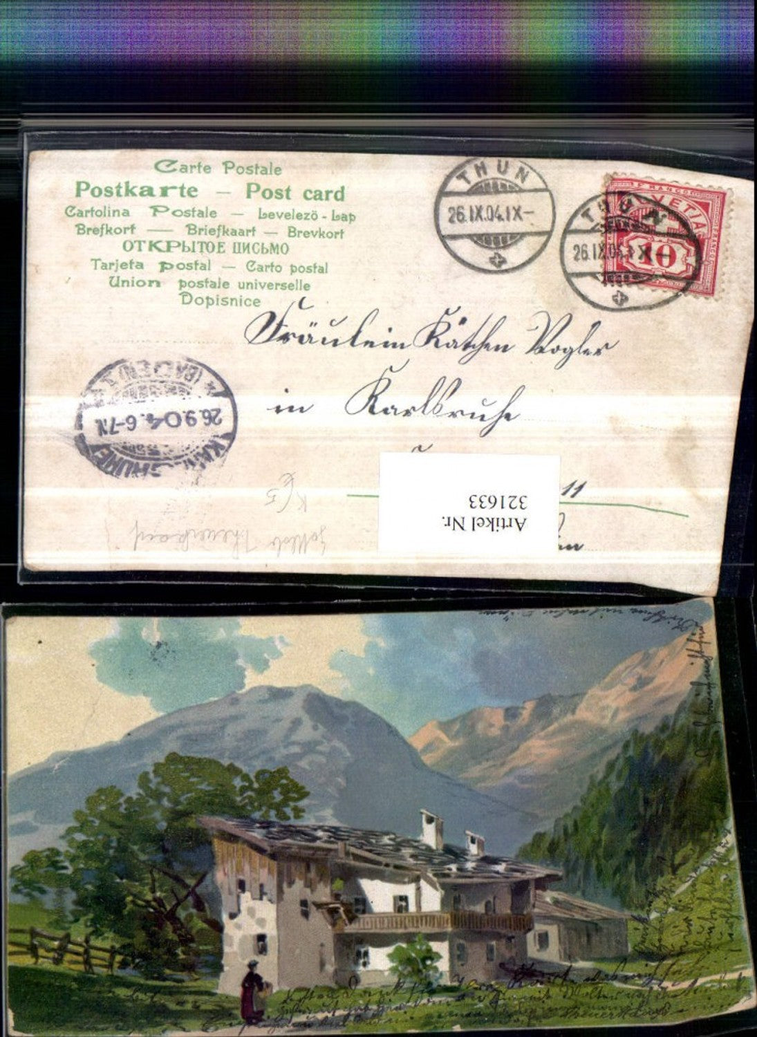 321633,Künstler AK Gottlob Theuerkauf Hausansicht Bergkulisse