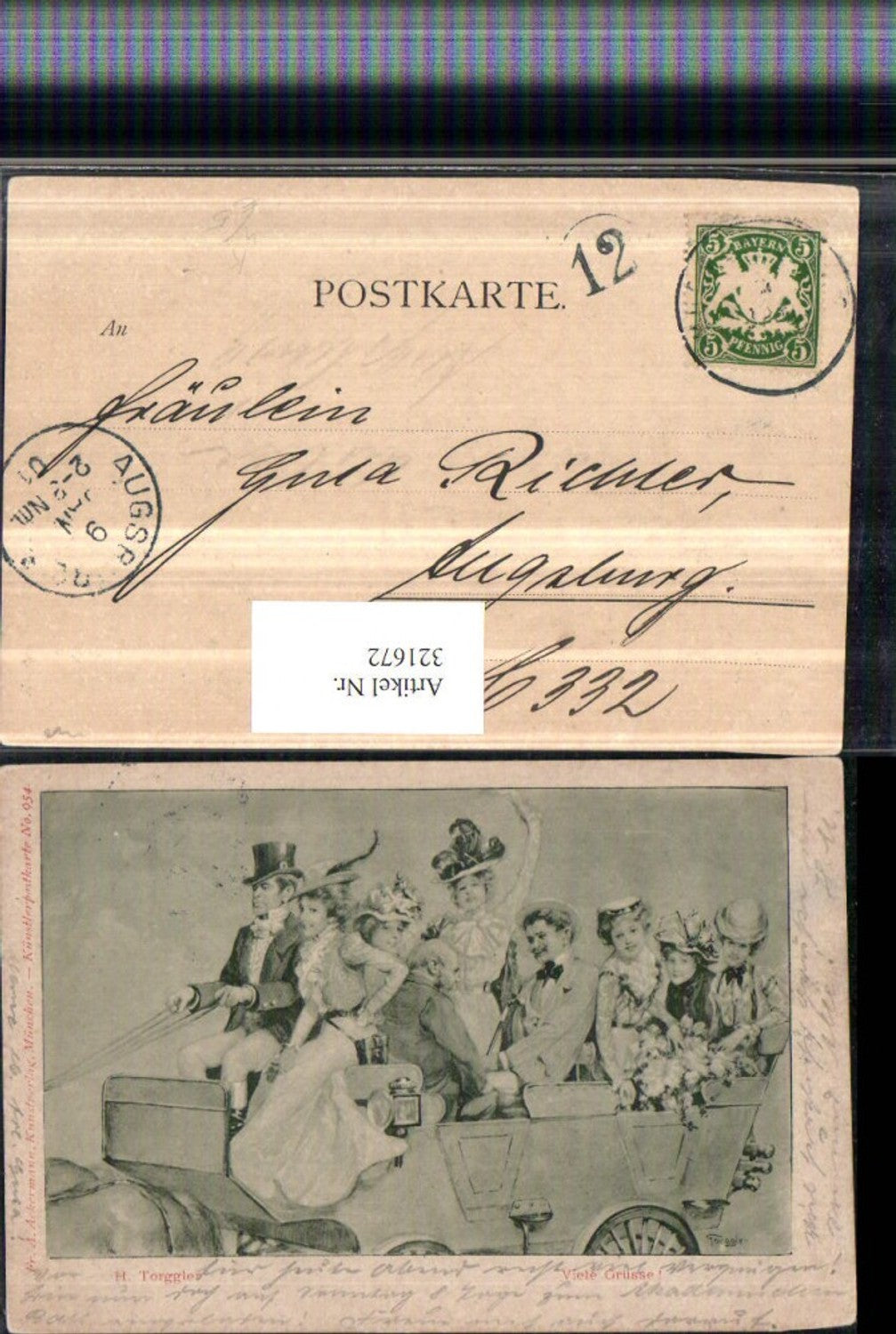 321672,Künstler AK H. Torggler Kutsche Personen Frauen m. Hüten pub A. Ackermann 954