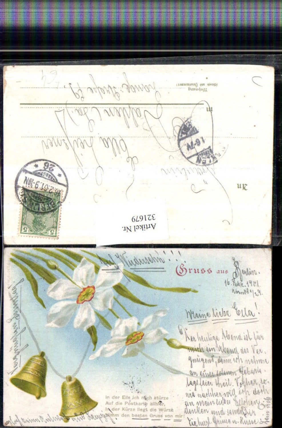 321679, Artist Lithograph Daffodils Flowers Bells Saying