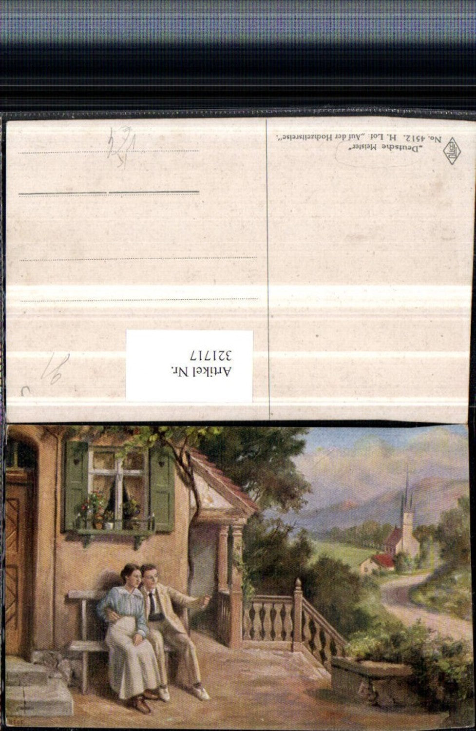 321717,Künstler AK H. Lof Auf der Hochzeitsreise Liebespaar Kirche pub Deutsche Meister 4512