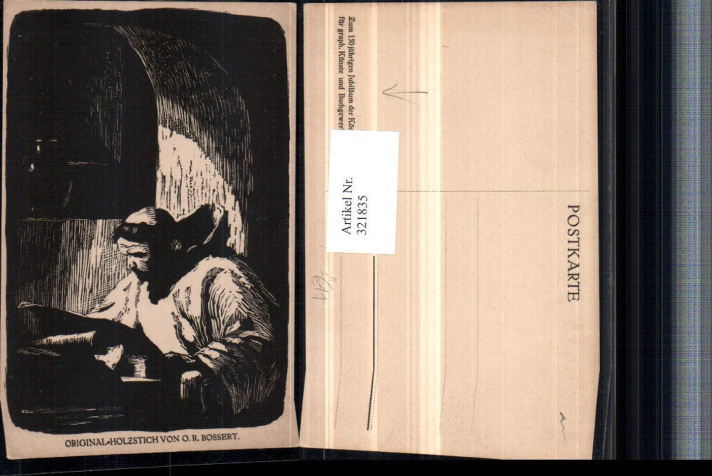 321835,Künstler AK O. R. Bossert Holzstich Mönch Stempel 150-jährigen Jubiläum König. Akad. Leipzig