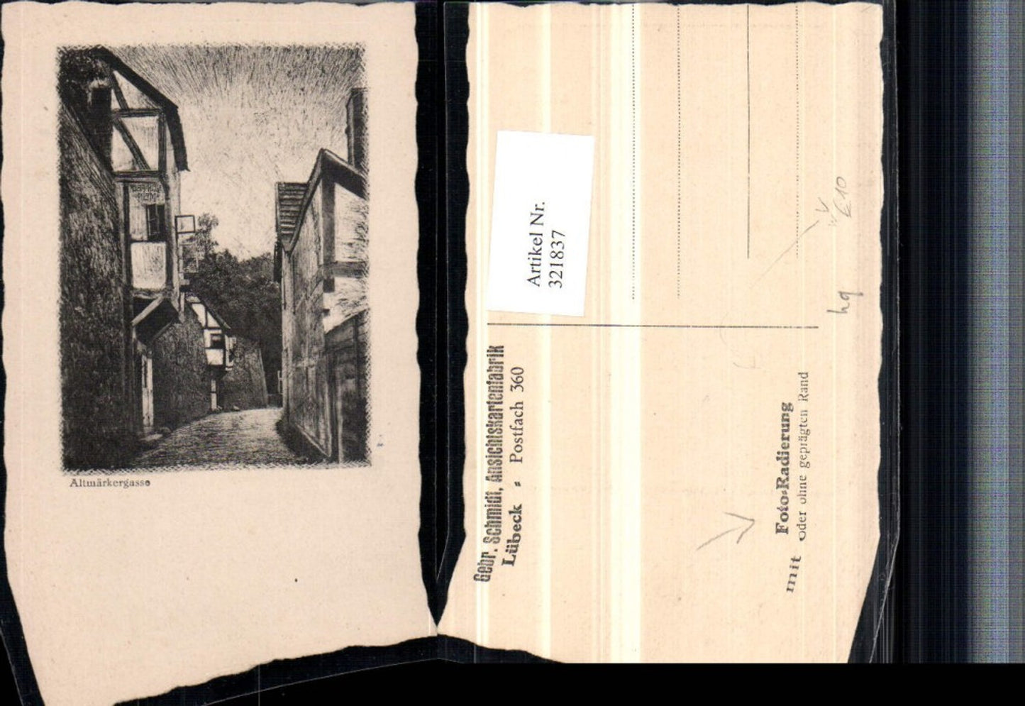321837,Künstler AK Gebr. Schmidt Foto-Radierung Altmärkergasse Gasse Präge Passepartout