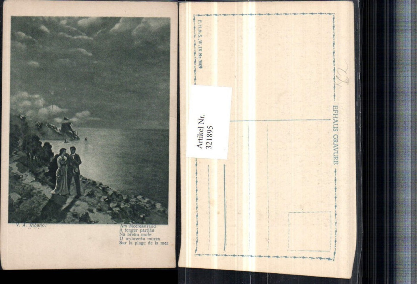 321895,Künstler AK V. A. Ribano Am Meeresstrand Liebespaar Küste