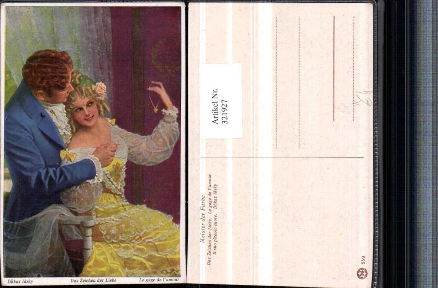 321927,Künstler AK Dukaz lasky Das Zeichen der Liebe Paar Frau Kleid Kette