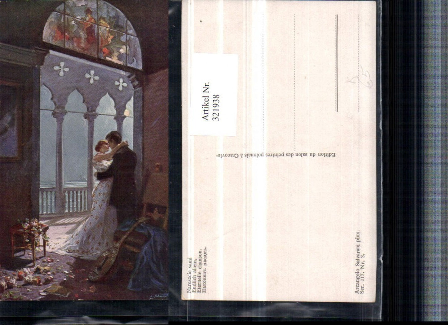 321938,Künstler AK Arcangelo Salvarani Endlich allein Liebespaar Liebe Laute Balkon