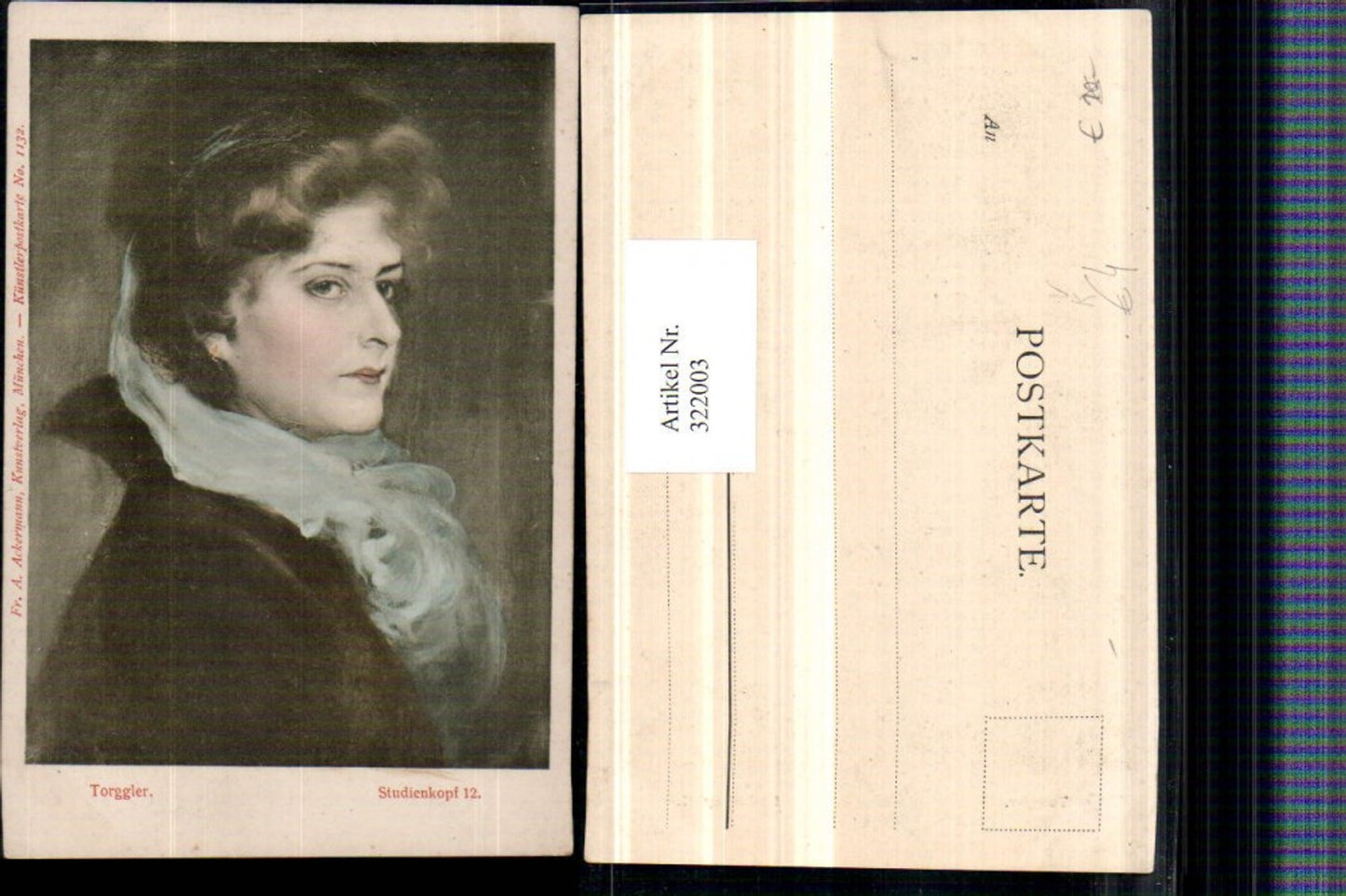 322003,Künstler AK Torggler Studienkopf Frau Portrait pub A. Ackermann 1132