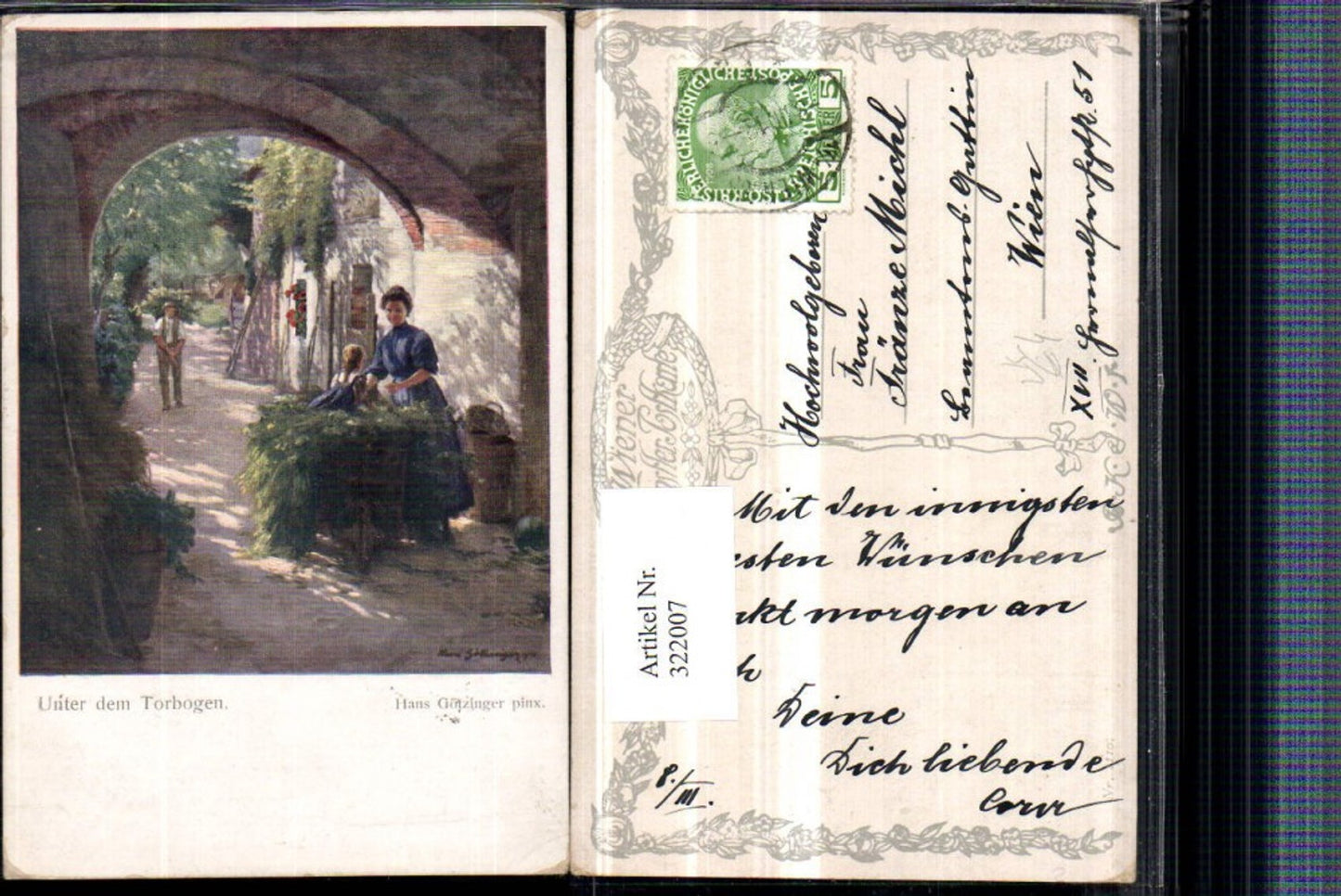 322007,Künstler AK Hans Götzinger Unter dem Torbogen pub B.K.W.I. 1110