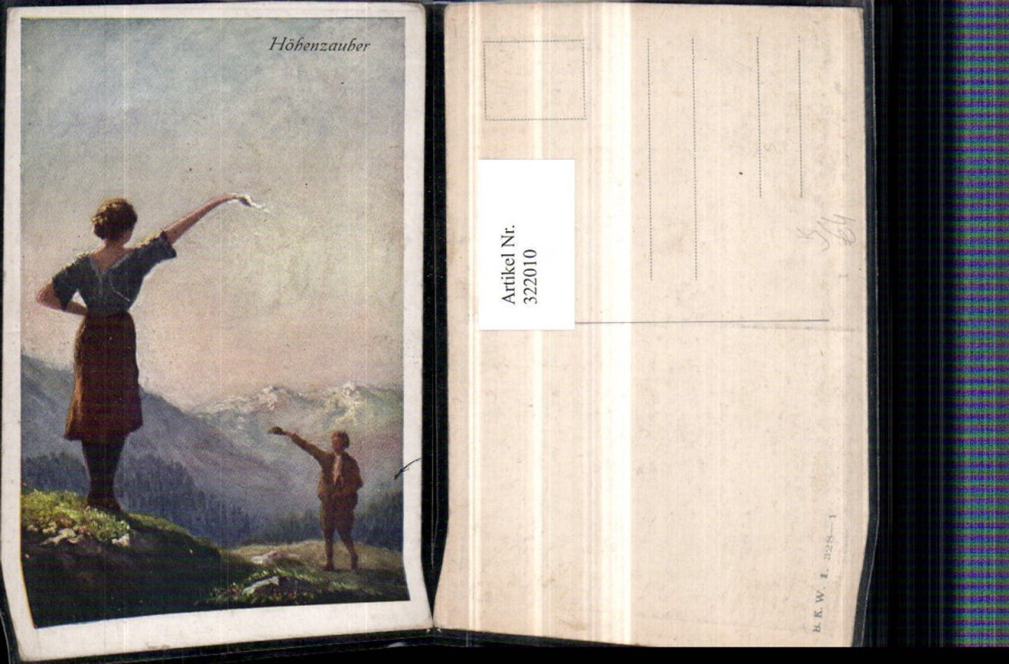 322010,Künstler AK Höhenzauber Frau m. Tuch Bergkulisse pub B.K.W.I. 328/1