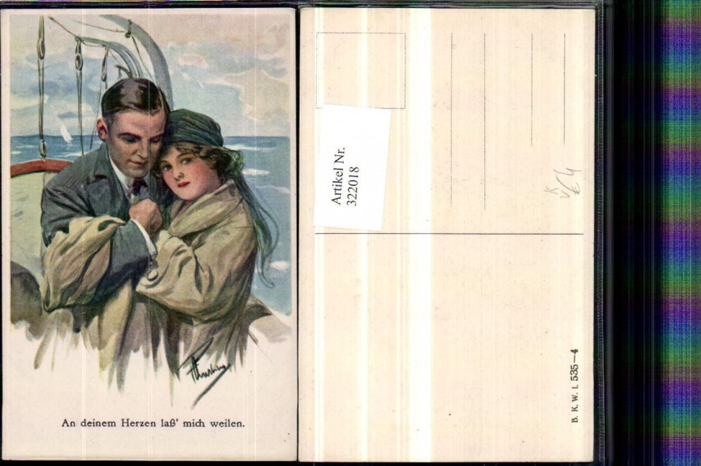 322018,Künstler AK F. Charles Liebespaar Liebe Kopftuch Boot pub B.K.W.I. 353/4