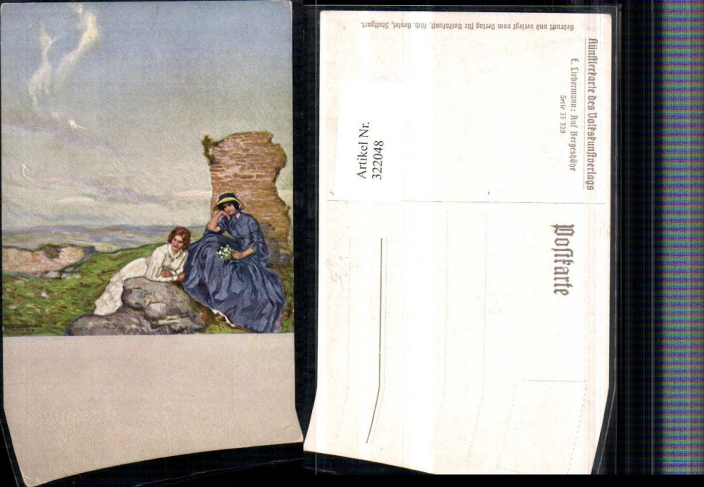 322048,Künstler AK E. Liebermann Auf Bergeshöhe Frauen m. Kleider pub Volkskunstverlag 35/320