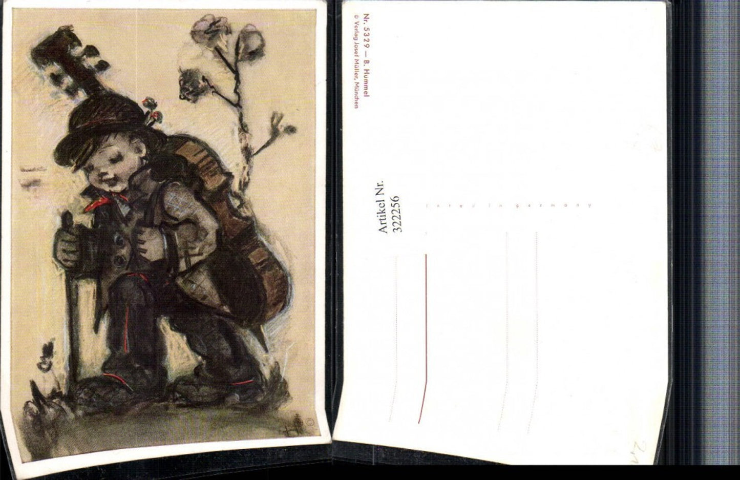 322256,Künstler AK Berta Hummel Kind m. Cello Stock pub Josef Müller 5329
