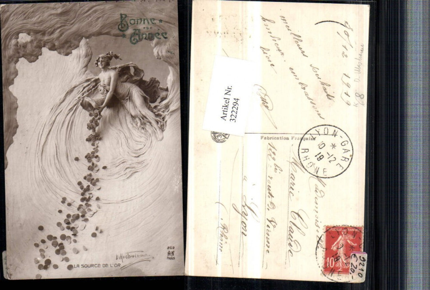 322294,Jugendstil Künstler AK D. Mastroianni Erotik Source de l'or Frau Horn Blätter