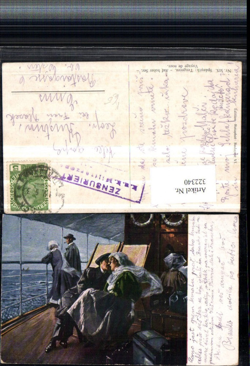 322340,Künstler AK Spanyik Auf hoher See Schiff Liebespaar Liebe