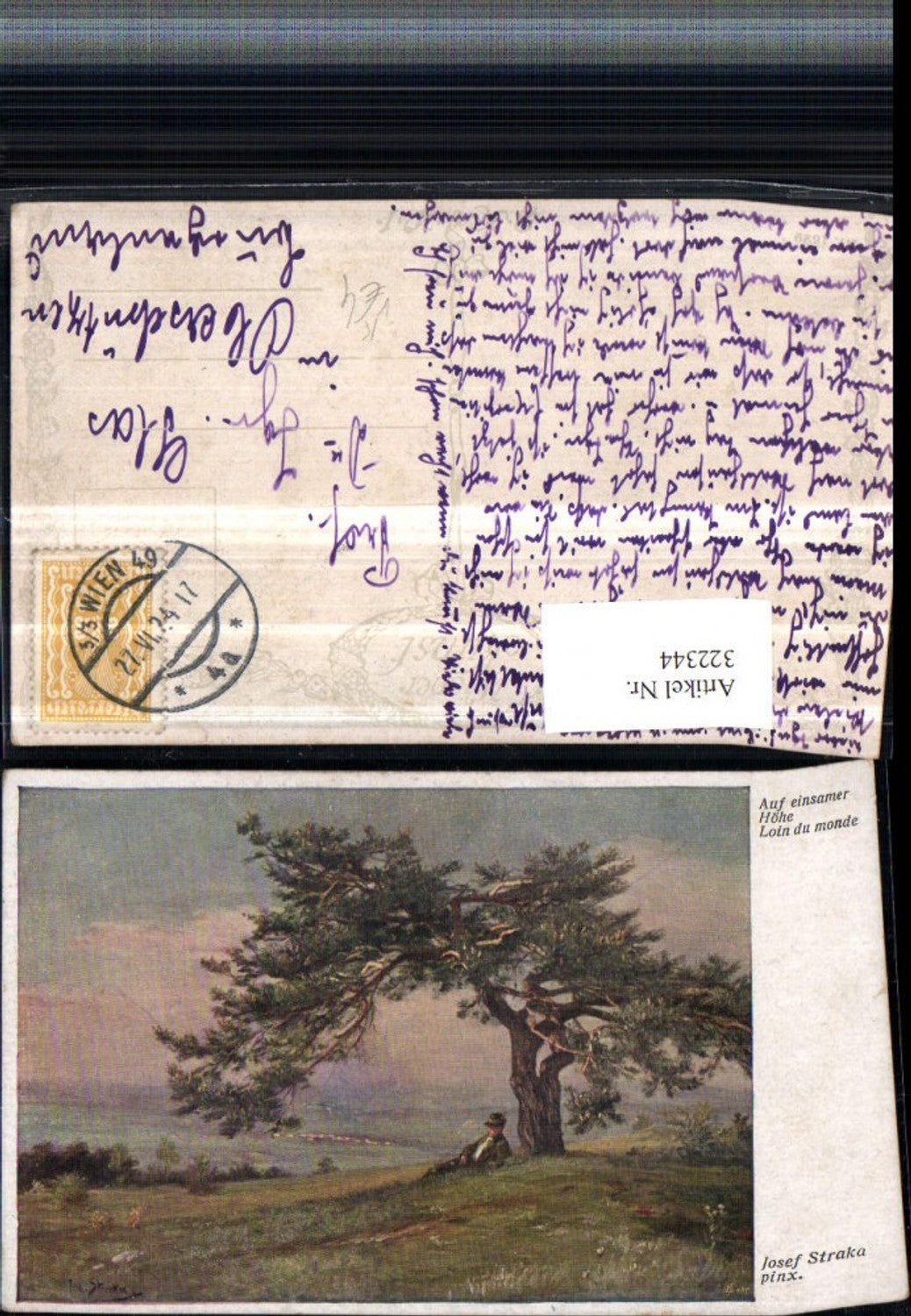 322344,Künstler AK Josef Straka Auf einsamer Höhe Landschaft Baum pub B.K.W.I. 1629