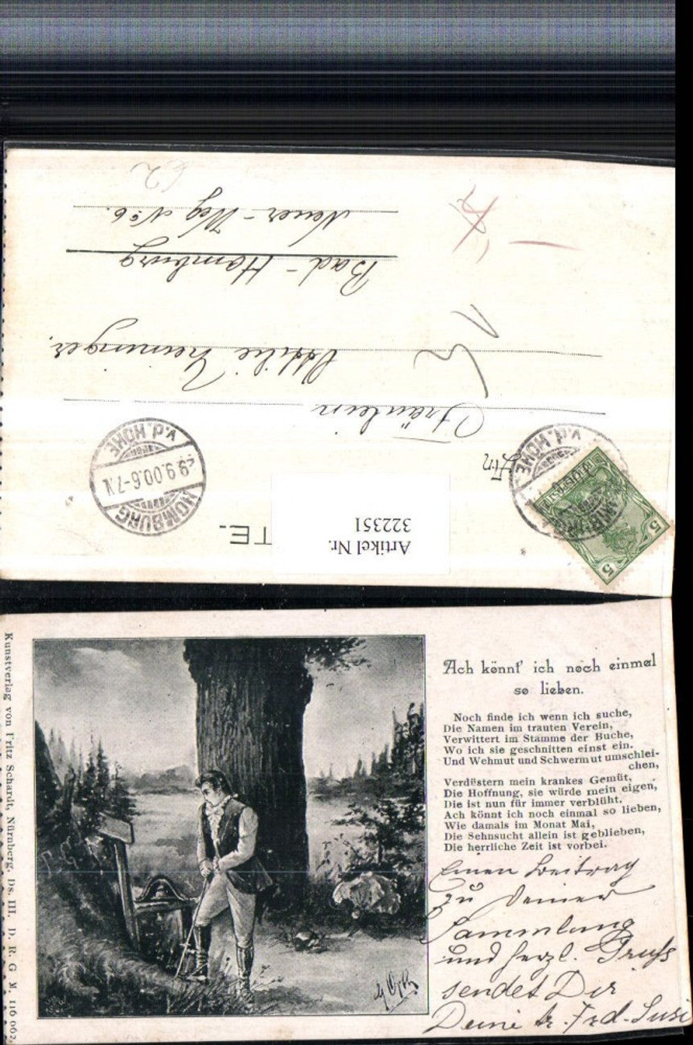 322351,Künstler AK Ach könnt ich noch einmal so lieben Mann Mütze Stock Text