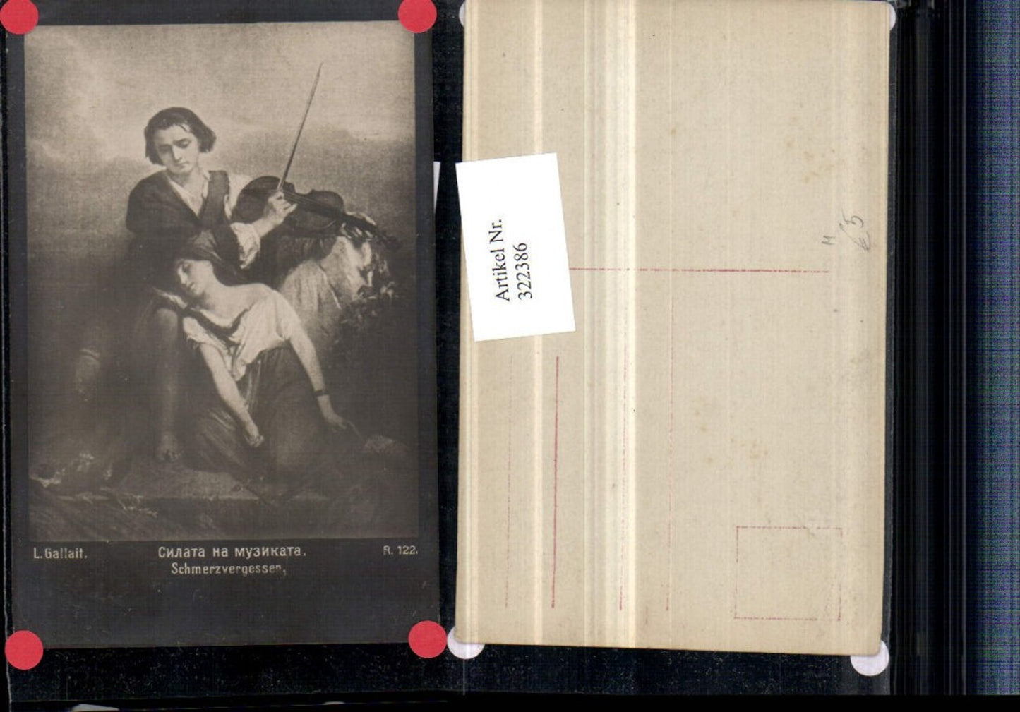 322386,Künstler AK L. Gallait Schmerzvergessen Liebe Mann m. Geige