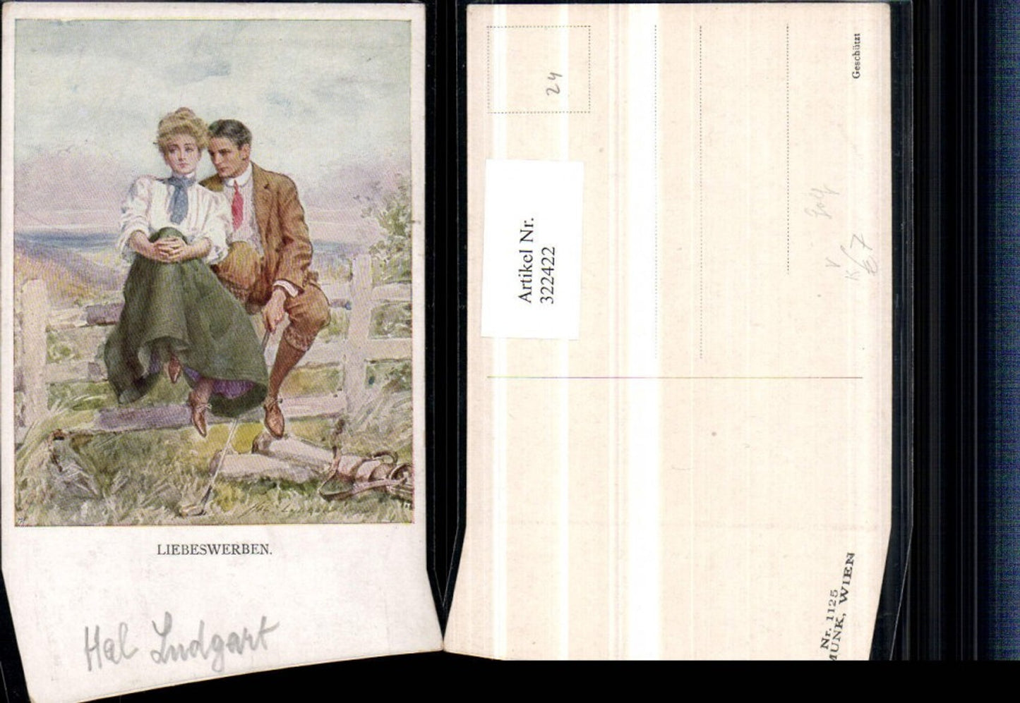 322422,Künstler AK Liebeswerben Liebe Paar Zaun Golf Schläger pub M. Munk Vienne 1125