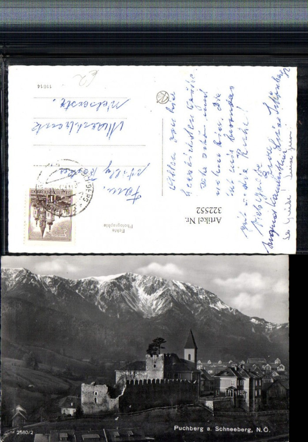 322552,Puchberg am Schneeberg Teilansicht Ruine Kirche Bergkulisse