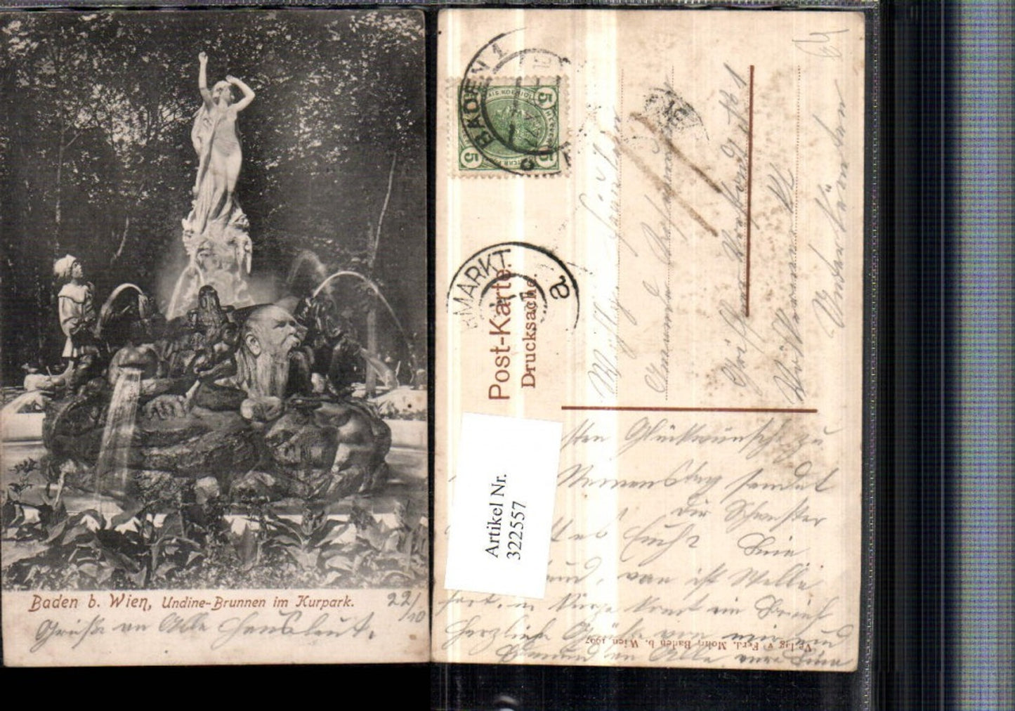 322557,Baden b. Wien Undine-Brunnen im Kurpark Springbrunnen
