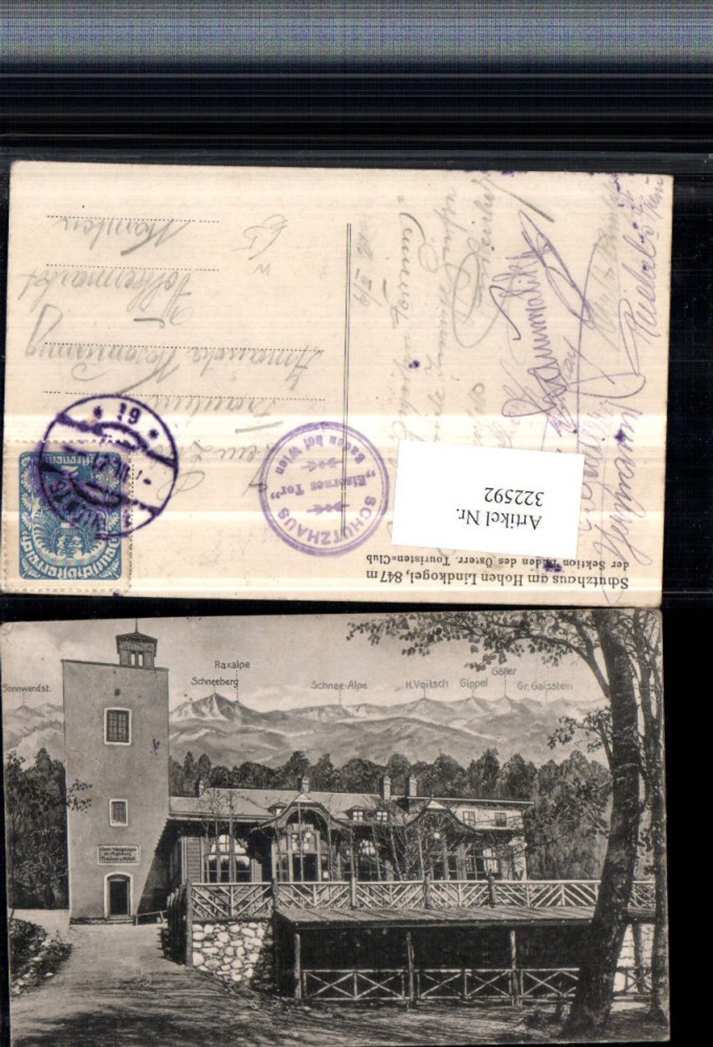 322592,Schutzhaus am Hohen Lindkogel b. Baden Bergkulisse