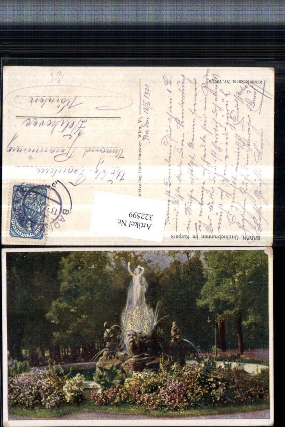 322599,Künstler AK Baden b. Wien Undine-Brunnen im Kurpark pub Hans Hausner 7017/5