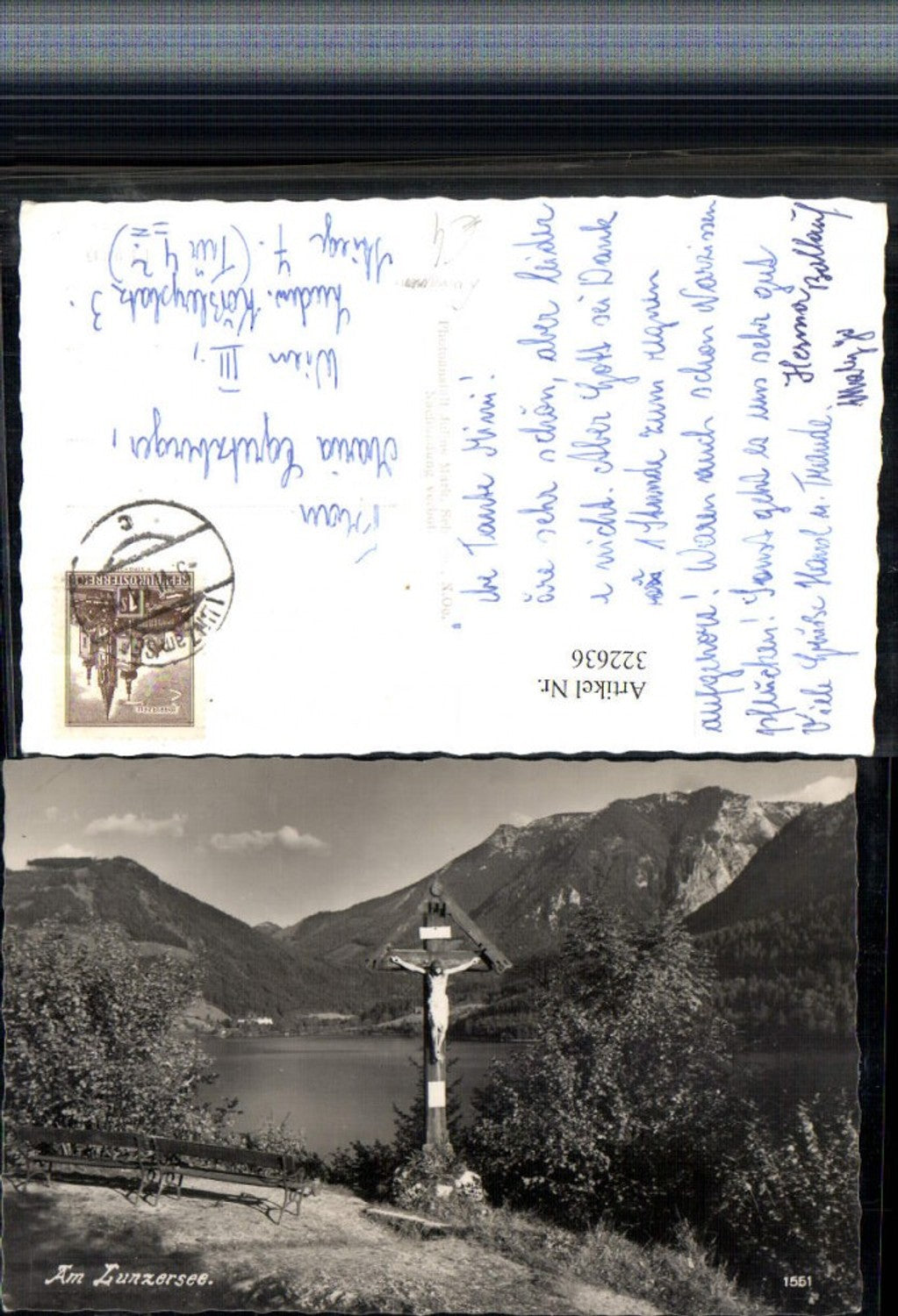 322636,Lunzersee See b. Lunz Wegkreuz Bergkulisse