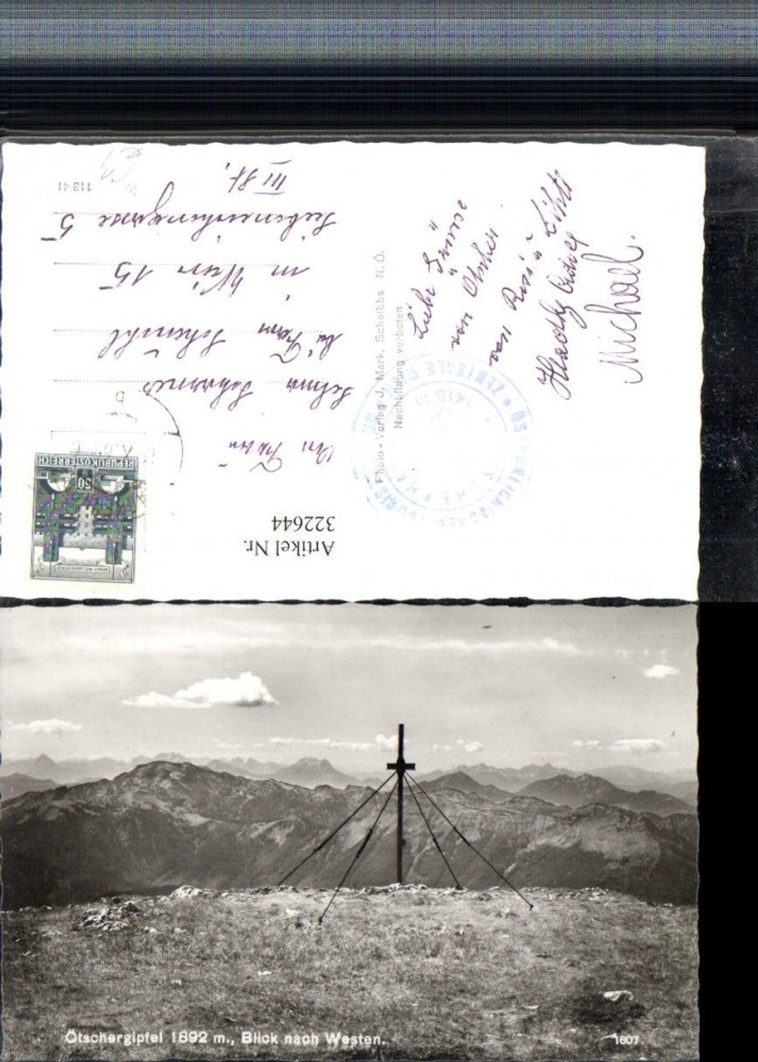 322644,Ötschergipfel b. Lackenhof Gaming Kreuz Blick nach Westen Bergkulisse