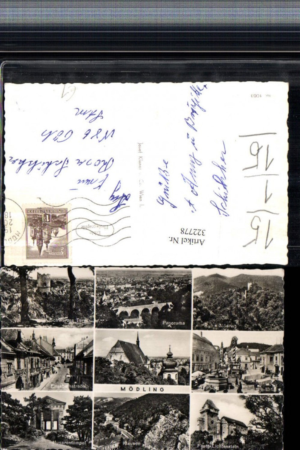 322778,Mödling Totale Kirche Stadtplatz Ruine Schwarzer Turm Husarentempel Mehrbildkarte