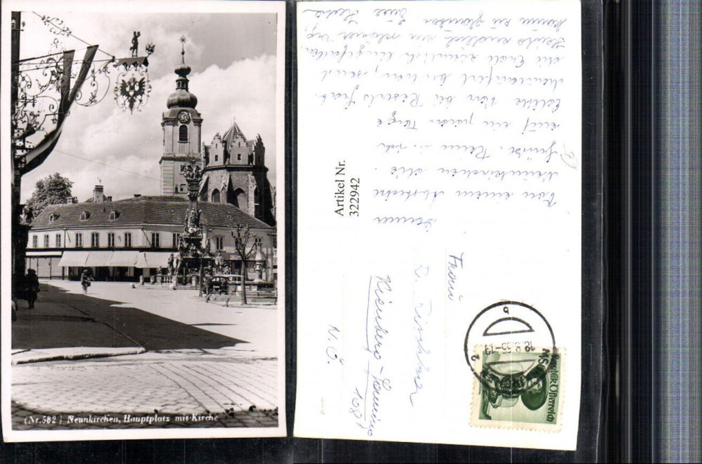 322942,Neunkirchen Hauptplatz m. Kirche Pestsäule Geschäfte