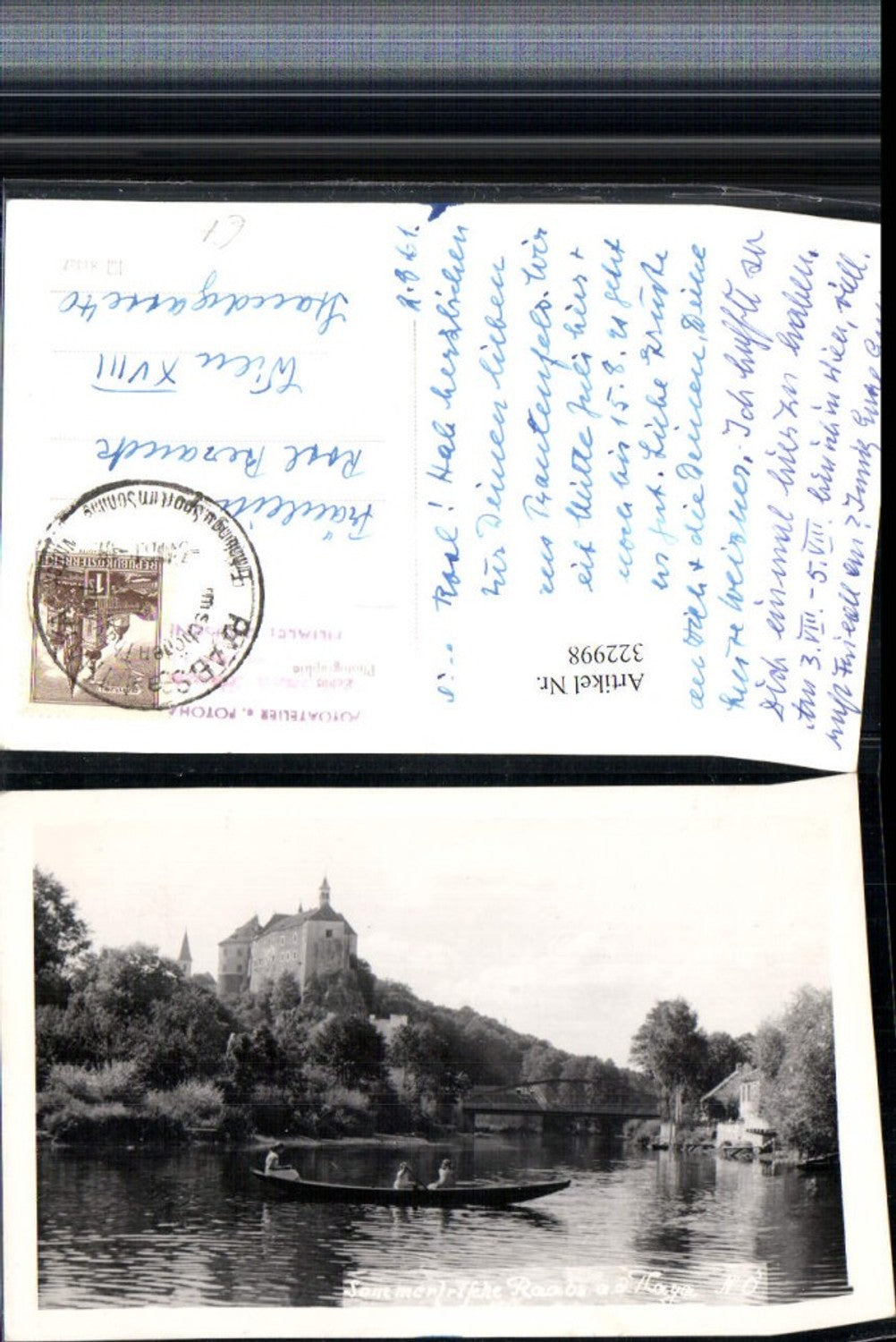 322998, Raabs an der Thaya River Bridge Castle Rowboat Boat