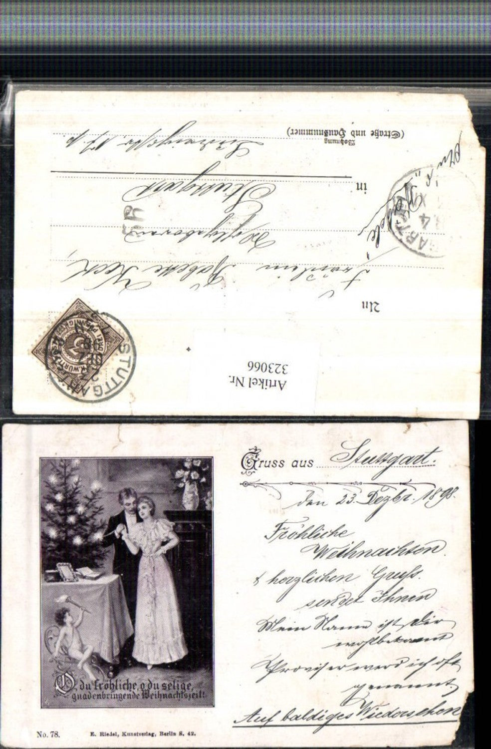 323066, Artist AK Christmas Love Couple Christmas Tree Cupid