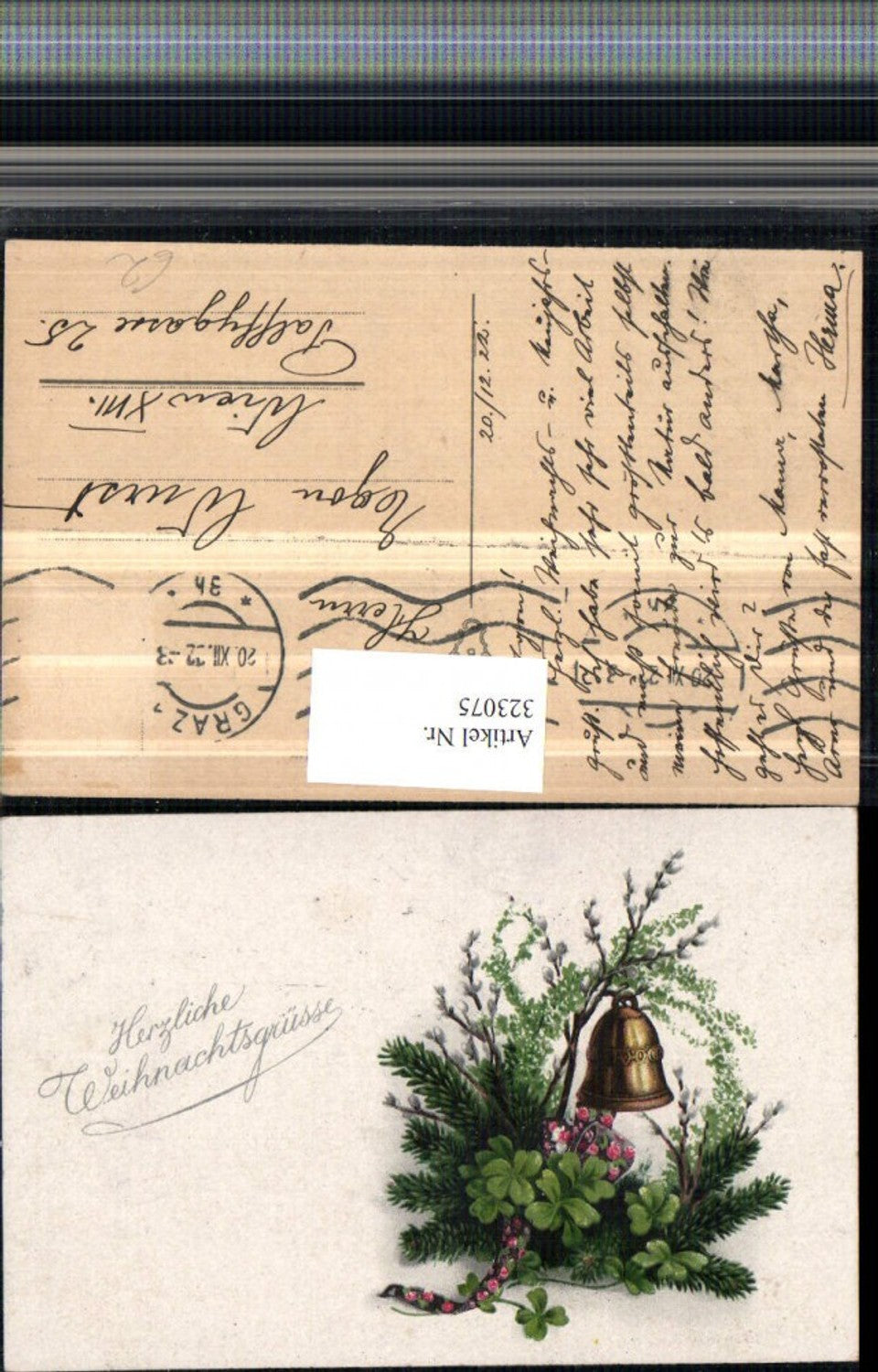 323075, Artist AK Christmas Branches Bell Flowers Clover Leaves Clover