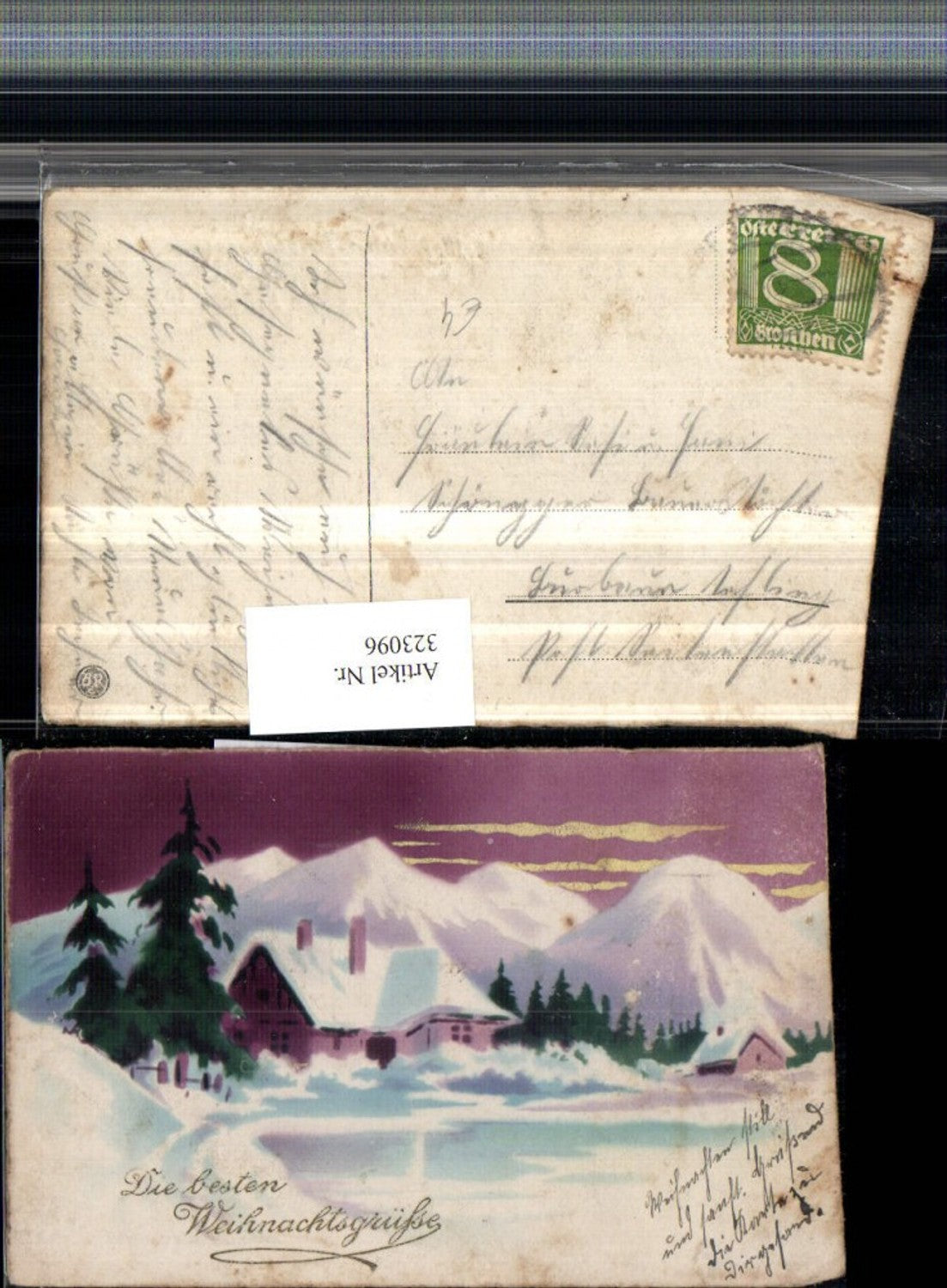 323096, Artist AK Christmas Winter Landscape House Mountain Scenery