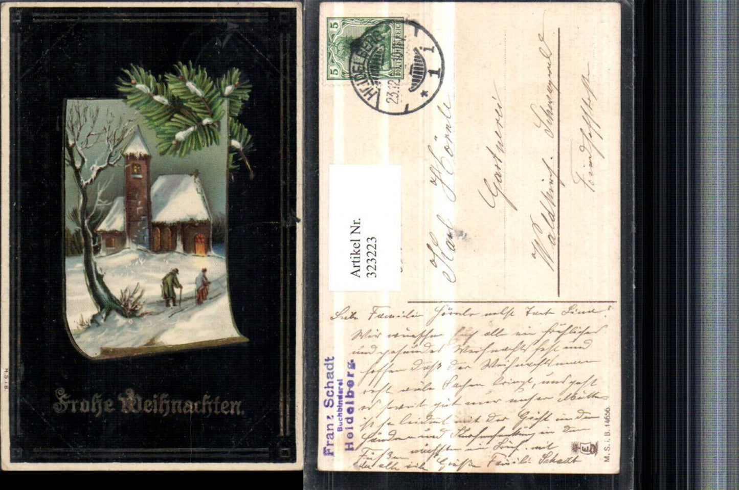 323223, Artist AK Christmas Church Winter picture Passepartout Fir branch