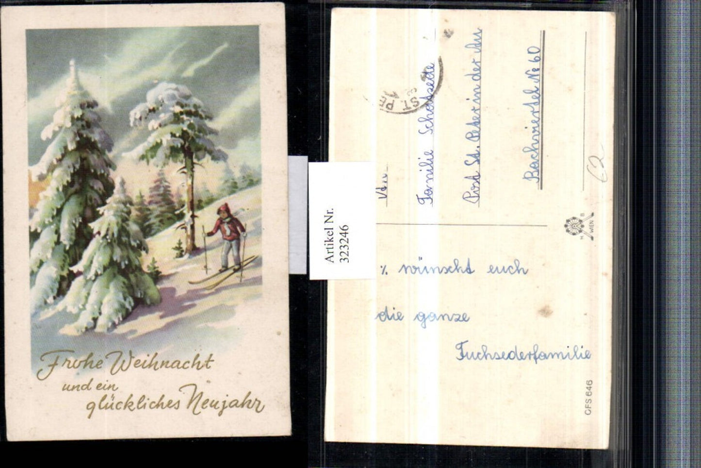 323246, Artist AK Christmas Winter Landscape Skier