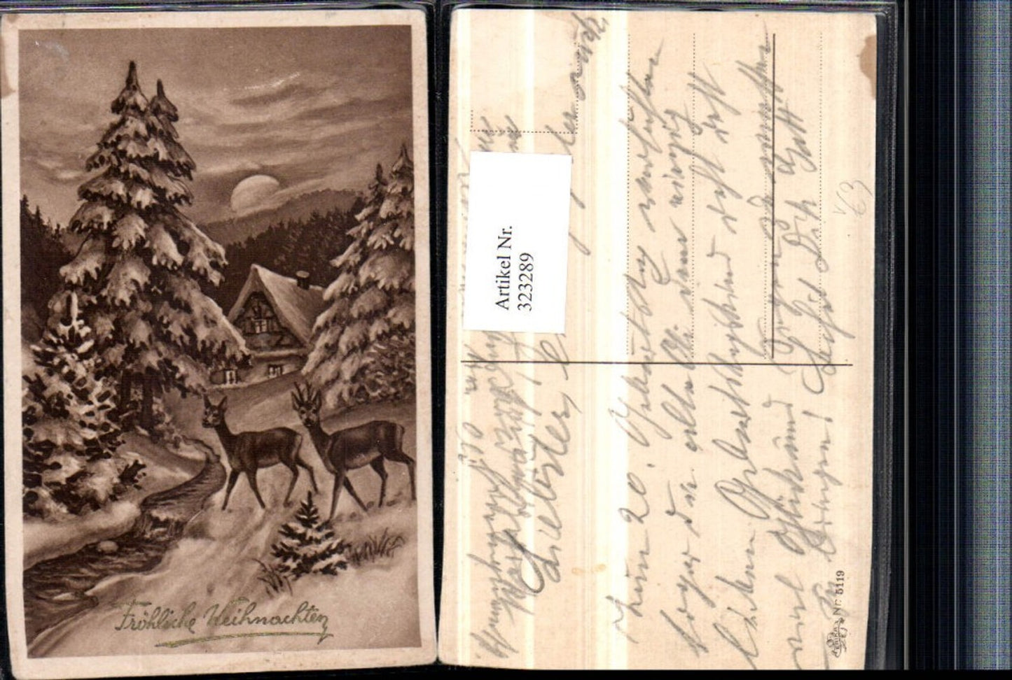 323289, Artist AK Christmas Winter Landscape Deer Roe Buck pub Erika 5119