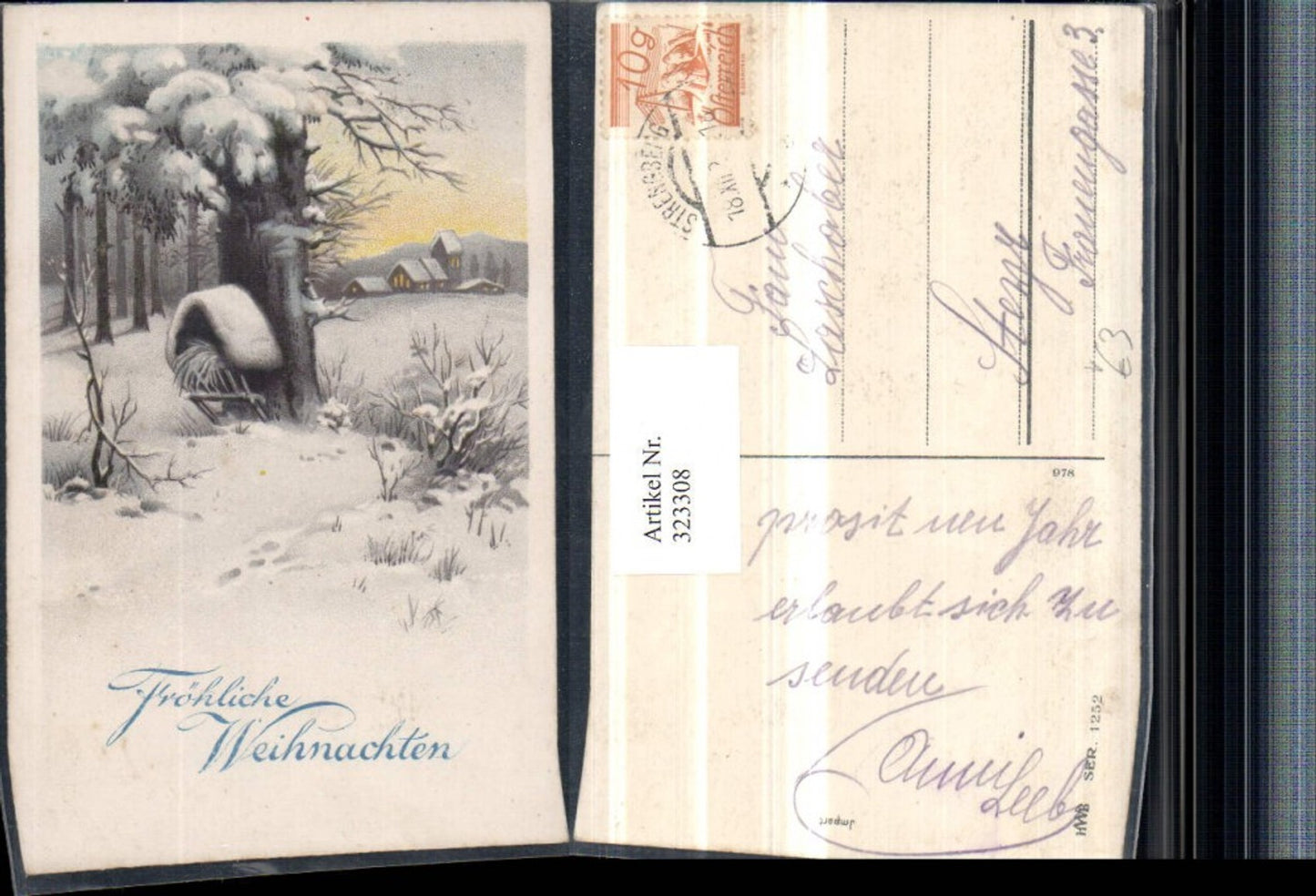 323308, Artist AK Christmas Winter landscape Church Feeding station pub HWB 1252