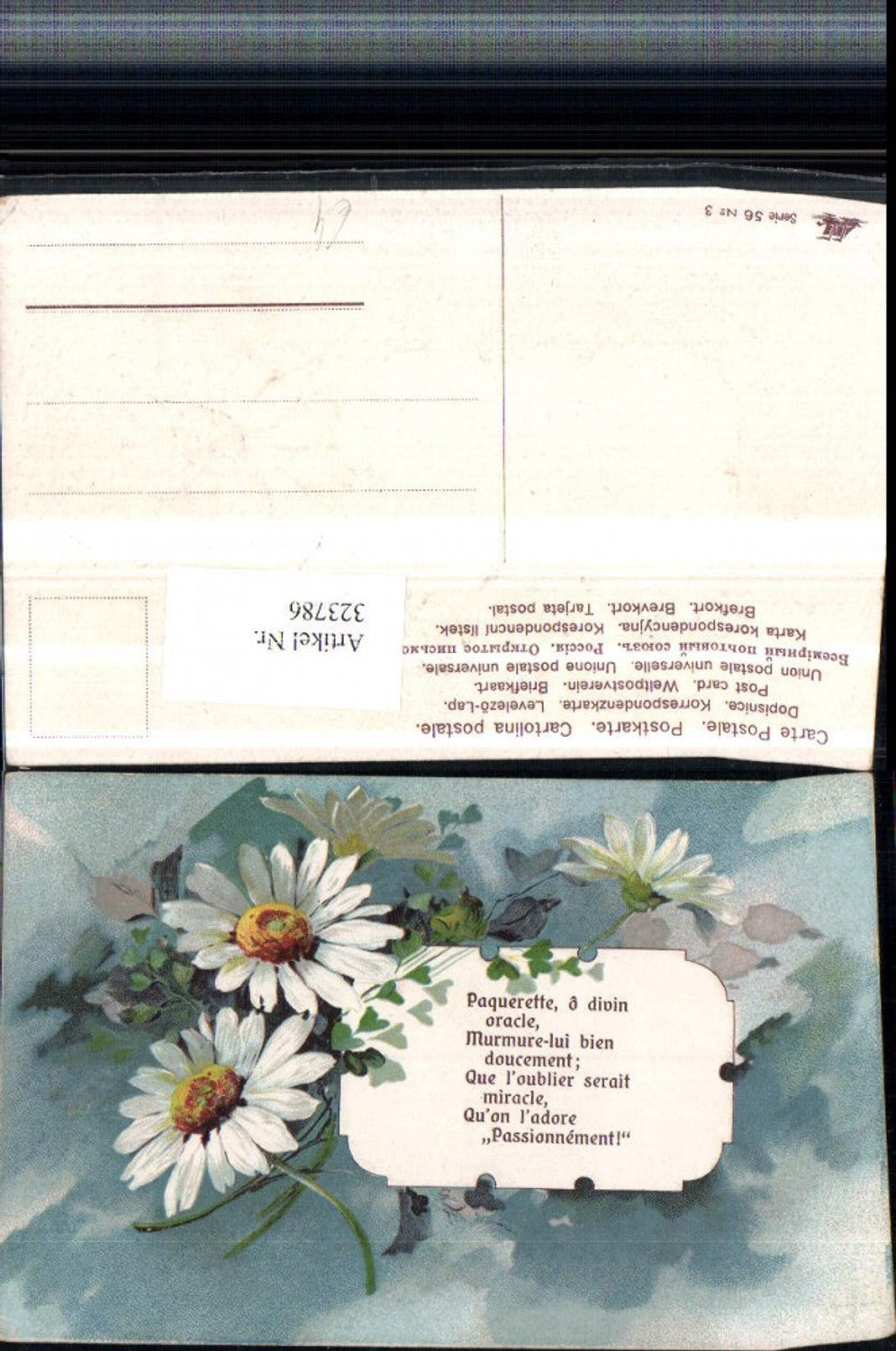 323786, embossed artist postcard saying quote flowers daisies