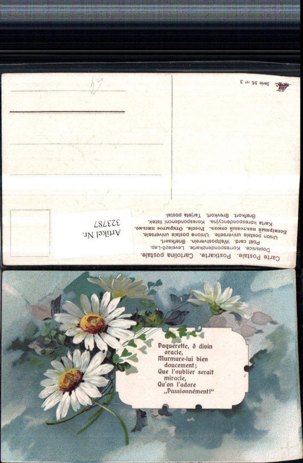 323787, embossed artist postcard saying quote flowers daisies