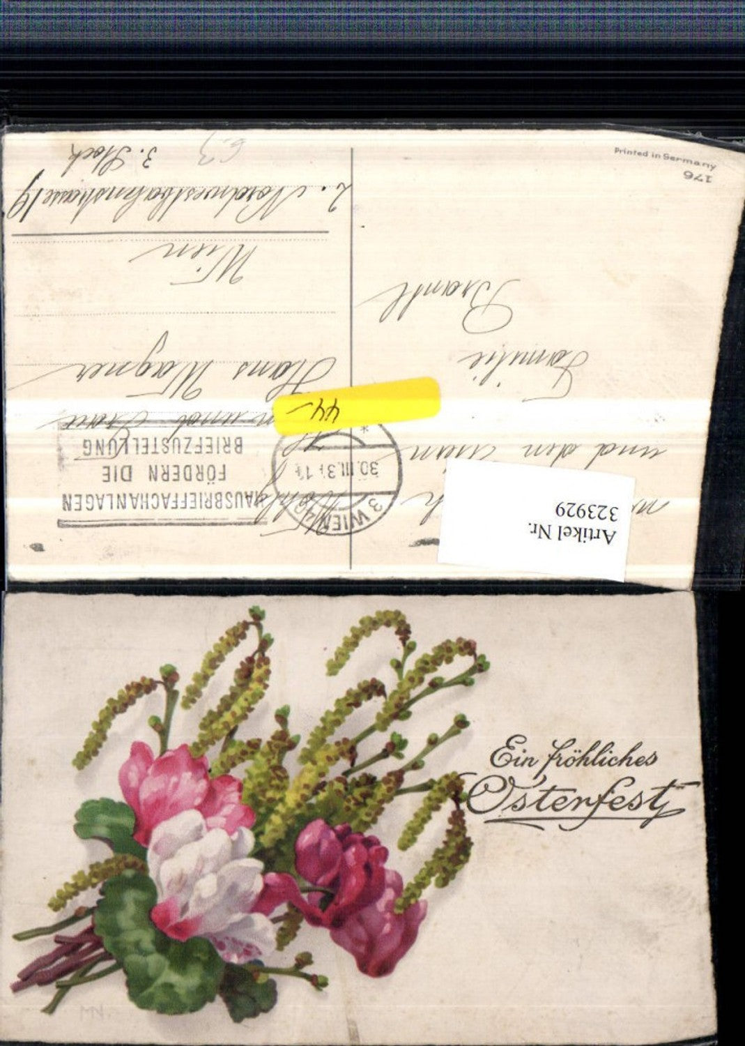 323929, Artist AK Easter Flowers Cyclamen Hazel catkins Twigs