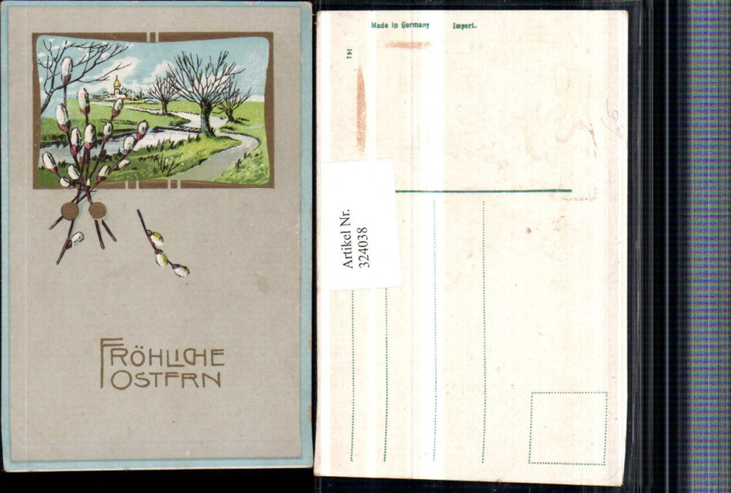 324038, Embosser Artist Postcard Easter Landscape Passepartout Pussy Willow